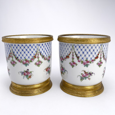 Image for Lot Sèvres - Pair of Ormolu Mounted Porcelain Cache Pots