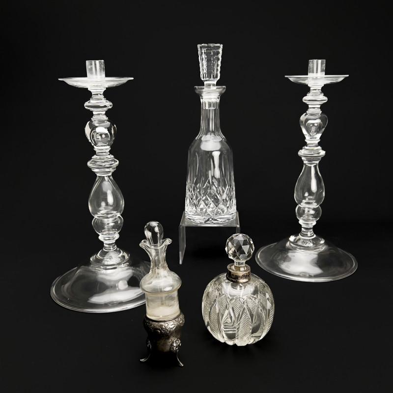Steuben Candelabras and Other Glass, Group of 5