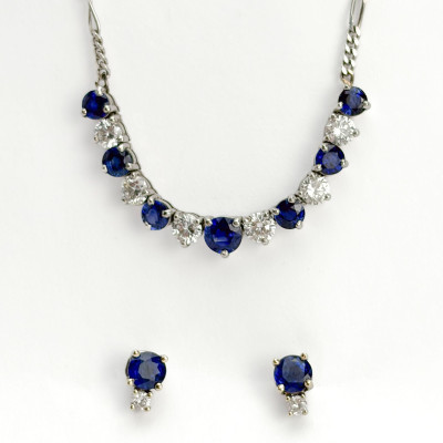 Image for Lot Diamond and Sapphire Balestra Italy Gold Necklace and Earring Set