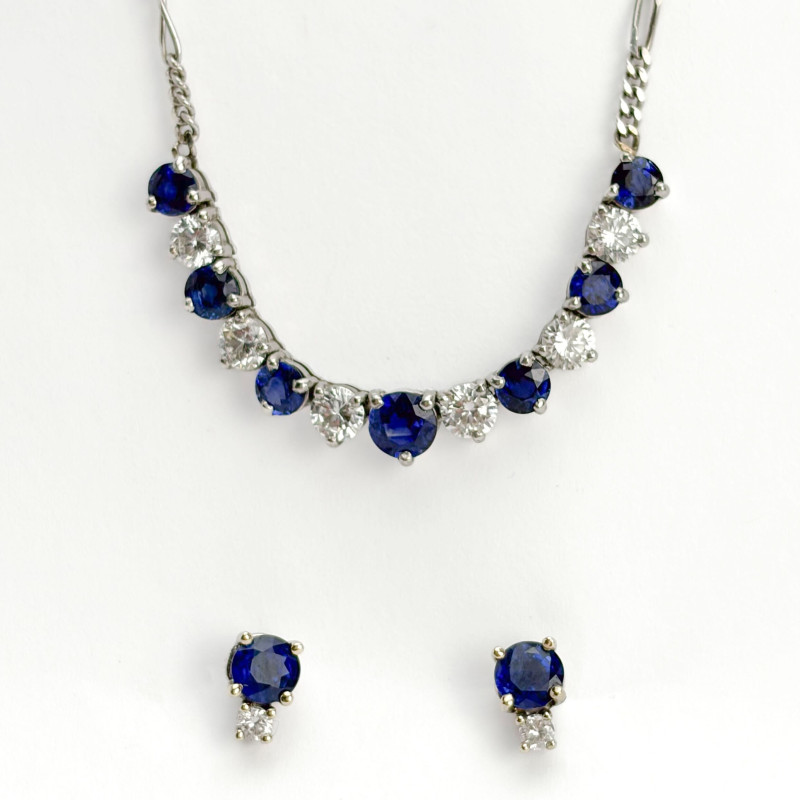 Diamond and Sapphire Balestra Italy Gold Necklace and Earring Set