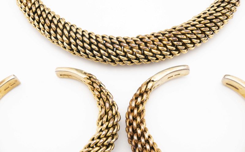Gilt Silver Collar Necklace and Cuff Bracelets, Set