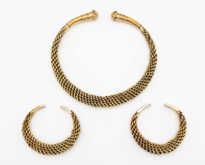Image for Lot Gilt Silver Collar Necklace and Cuff Bracelets, Set
