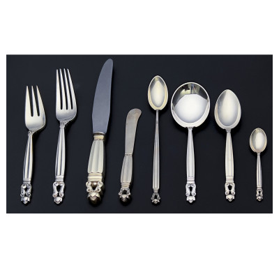 Image for Lot Georg Jensen Silversmithy - Extensive Acorn Silver Flatware Service, 125+ Pieces