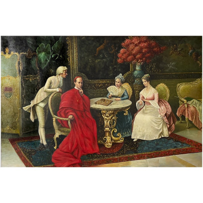 Image for Lot 19th Century Style Genre Painting of a Chess Match