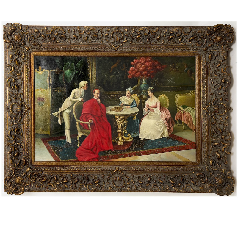 19th Century Style Genre Painting of a Chess Match