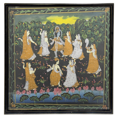 Image for Lot Indian Pichwai Painting of Vishnu and Raas Leela