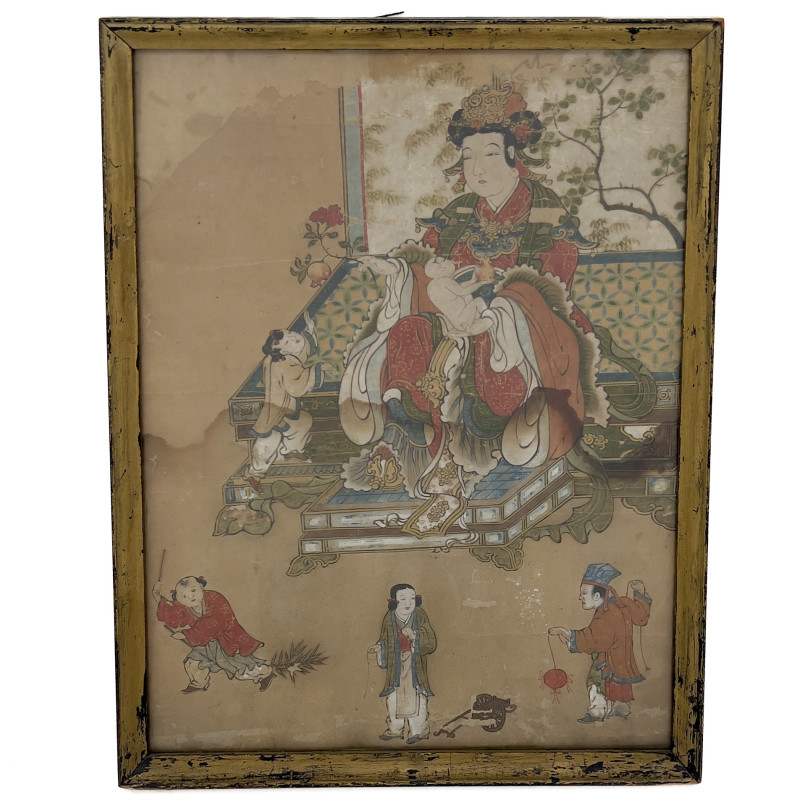 Chinese Painting - Noble Woman with Children and Pomegranates