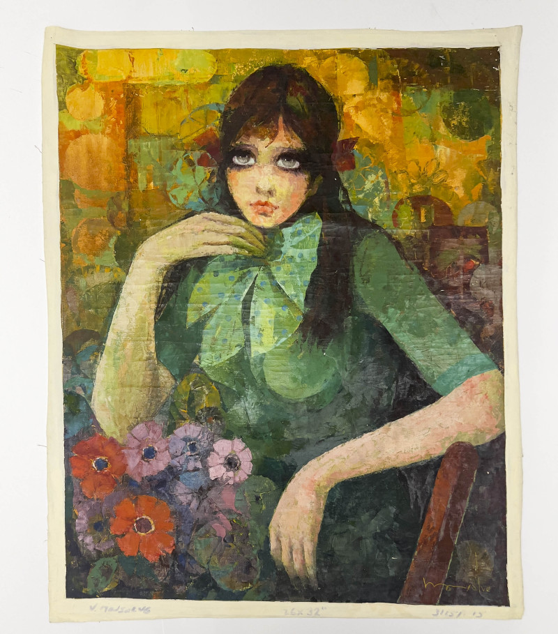 Lady with Big Eyes and Flowers