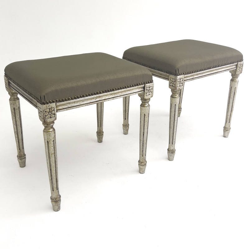 A Pair of Neoclassical Style Silver Gilt Stools