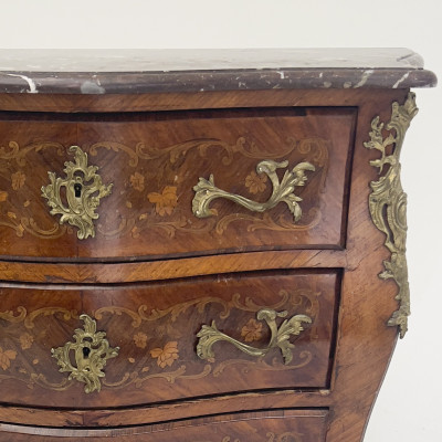 Louis XV Style Marquetry Bombe Commode