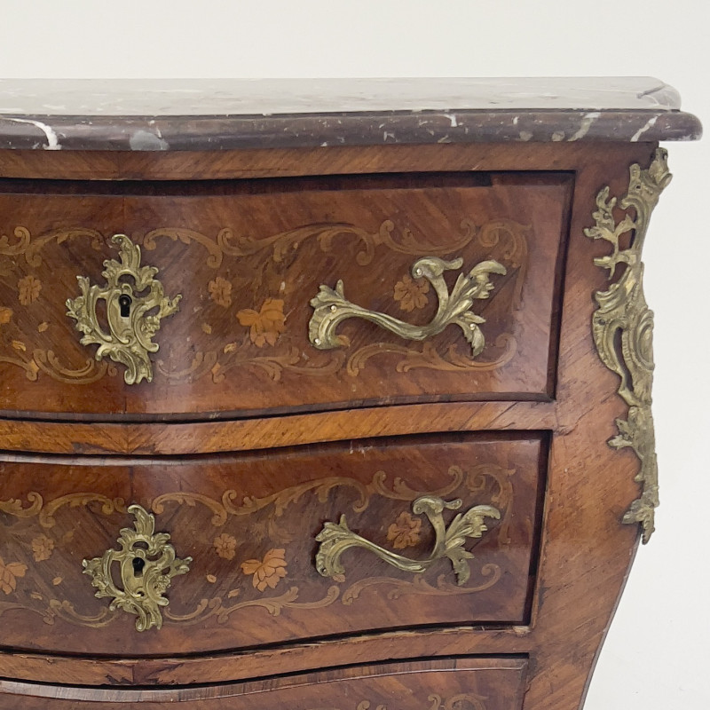 Louis XV Style Marquetry Bombe Commode