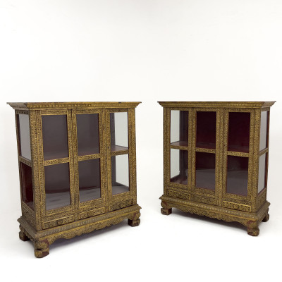 Image for Lot A Pair of Thai Gilt Wood Display Cabinets