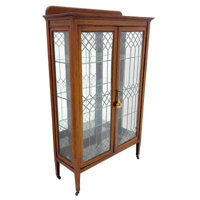 Image for Lot Edwardian Style Mahogany Mullioned Glass Display Cabinet