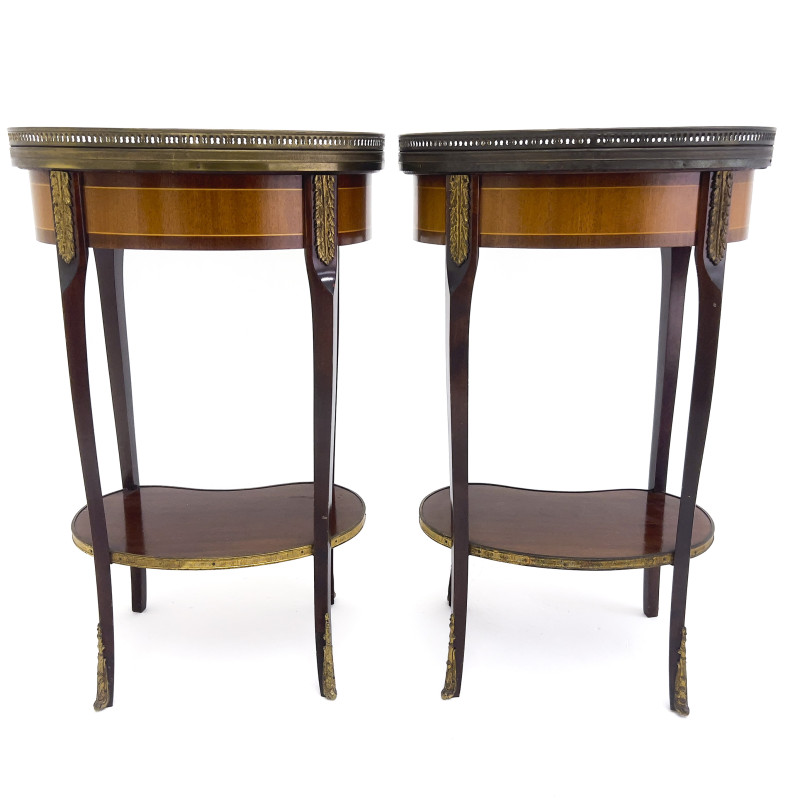 Pair of French Empire Style Kidney Bean Bedside Tables