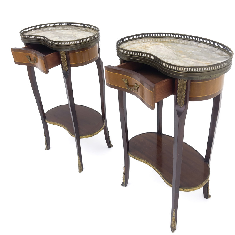 Pair of French Empire Style Kidney Bean Bedside Tables