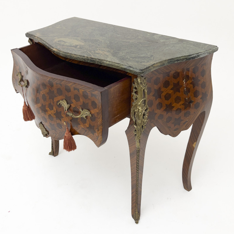Louis XV Style Marble Top Marquetry Commode