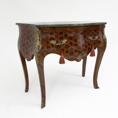 Louis XV Style Marble Top Marquetry Commode