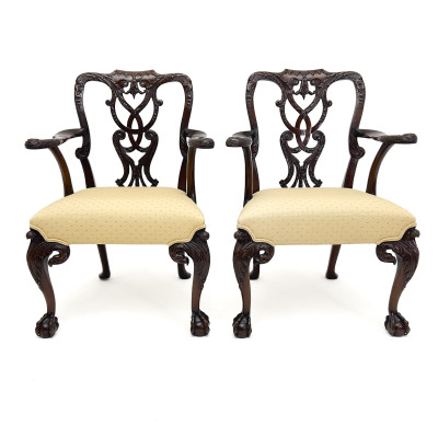 Image for Lot A Pair of Chippendale Style Carved Armchairs