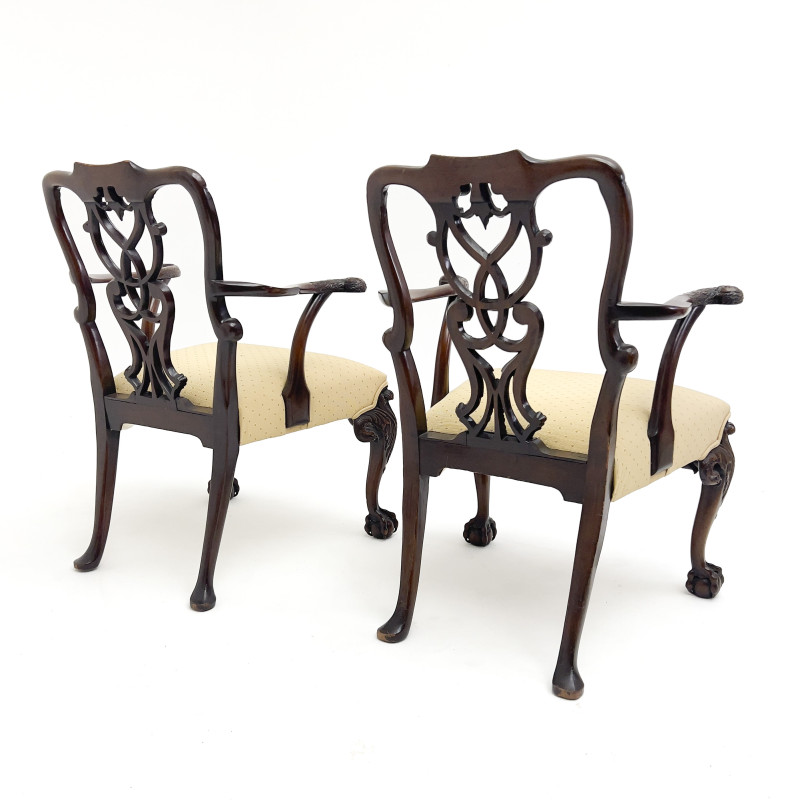 A Pair of Chippendale Style Carved Armchairs