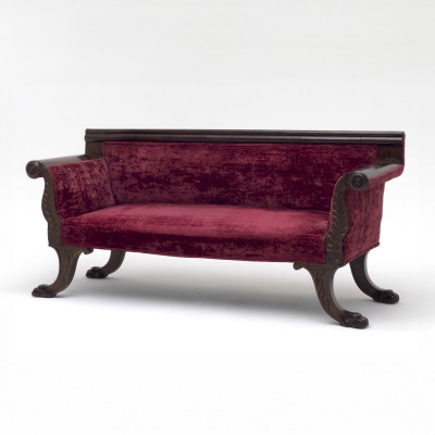 Image for Lot Empire Style Red Velvet Sofa