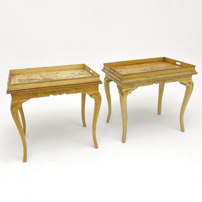 Image for Lot Pair of Ochre-Painted Chinoiserie Tray Top Side Tables