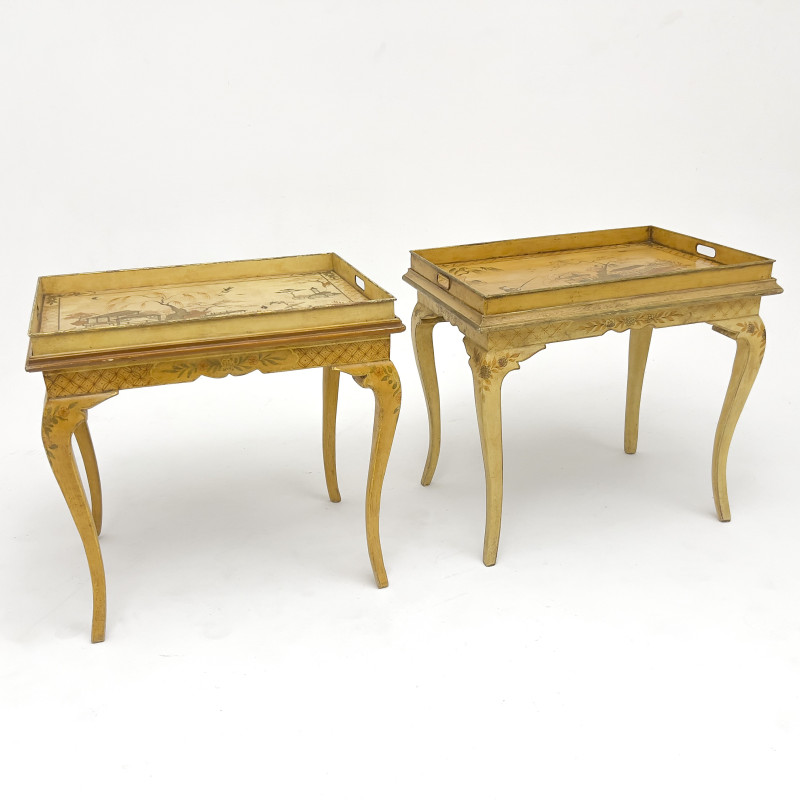 Pair of Ochre-Painted Chinoiserie Tray Top Side Tables