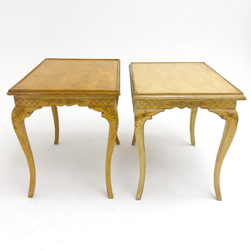 Pair of Ochre-Painted Chinoiserie Tray Top Side Tables