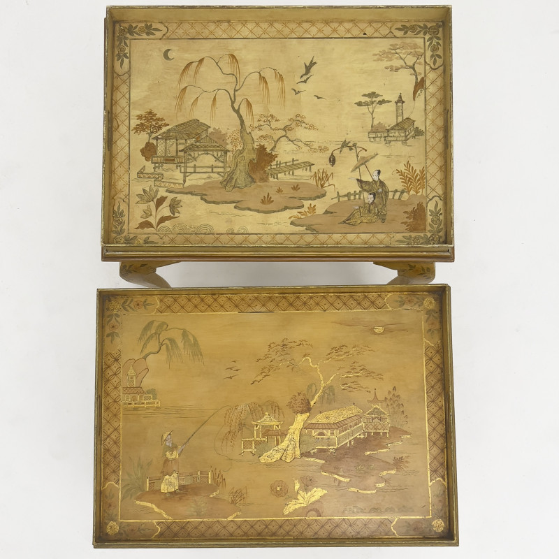 Pair of Ochre-Painted Chinoiserie Tray Top Side Tables