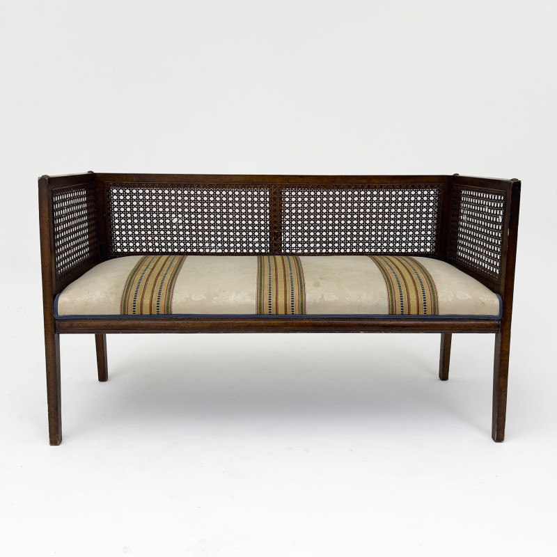 Classic Upholstered Bench with Cane Back