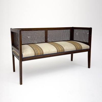 Classic Upholstered Bench with Cane Back