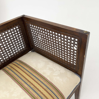 Classic Upholstered Bench with Cane Back