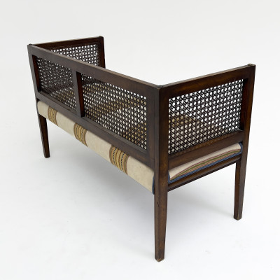 Classic Upholstered Bench with Cane Back