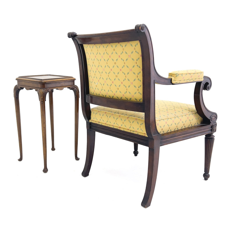 Regency Style Fauteuil and Queen Anne Style Side Table