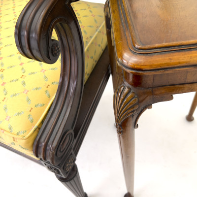 Regency Style Fauteuil and Queen Anne Style Side Table