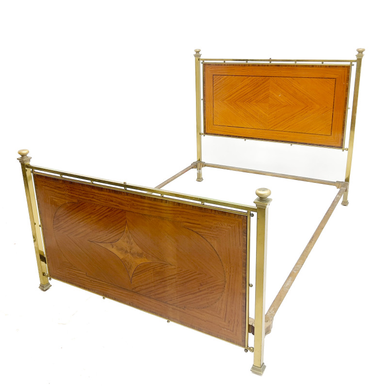 Maple &amp; Co. - Neoclassical Style Brass and Inlay Bed Frame