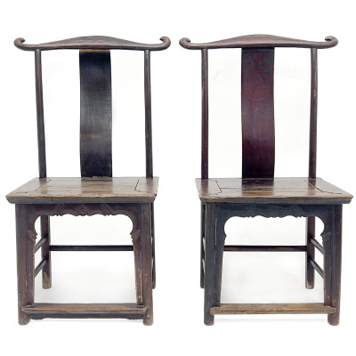 Image for Lot A Pair of Chinese Yoke Back Official's Hat Chairs