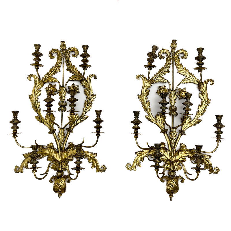 Pair of Italian Gilt Wood 8-Light Candle Sconces