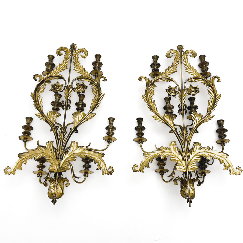 Pair of Italian Gilt Wood 8-Light Candle Sconces