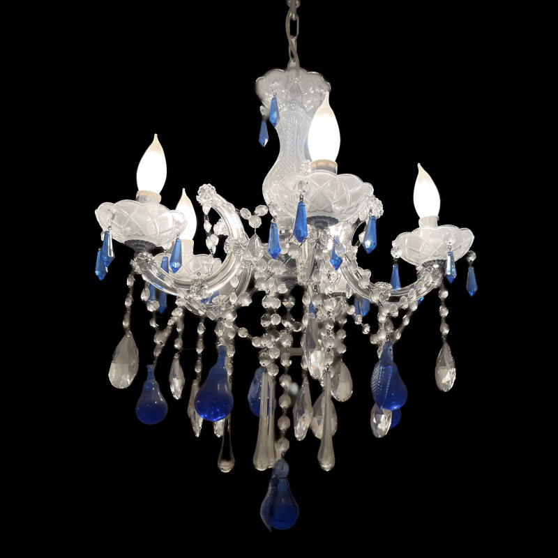 Venetian Chandelier with Blue Murano Glass Drops