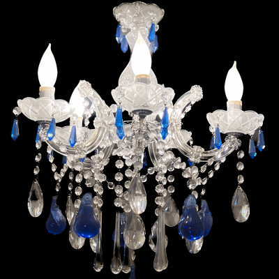 Venetian Chandelier with Blue Murano Glass Drops