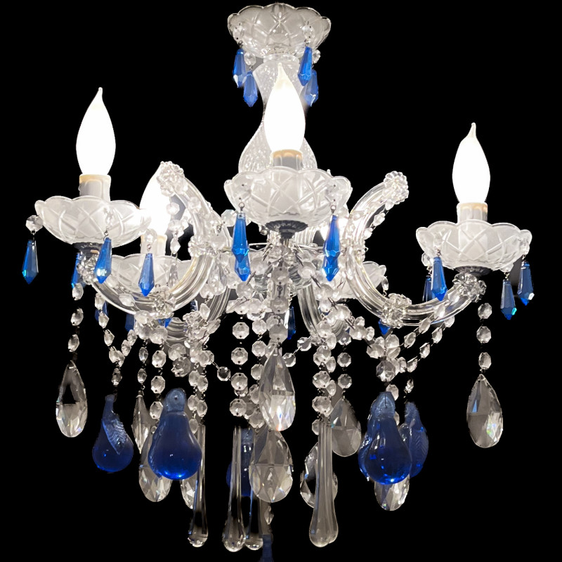 Venetian Chandelier with Blue Murano Glass Drops