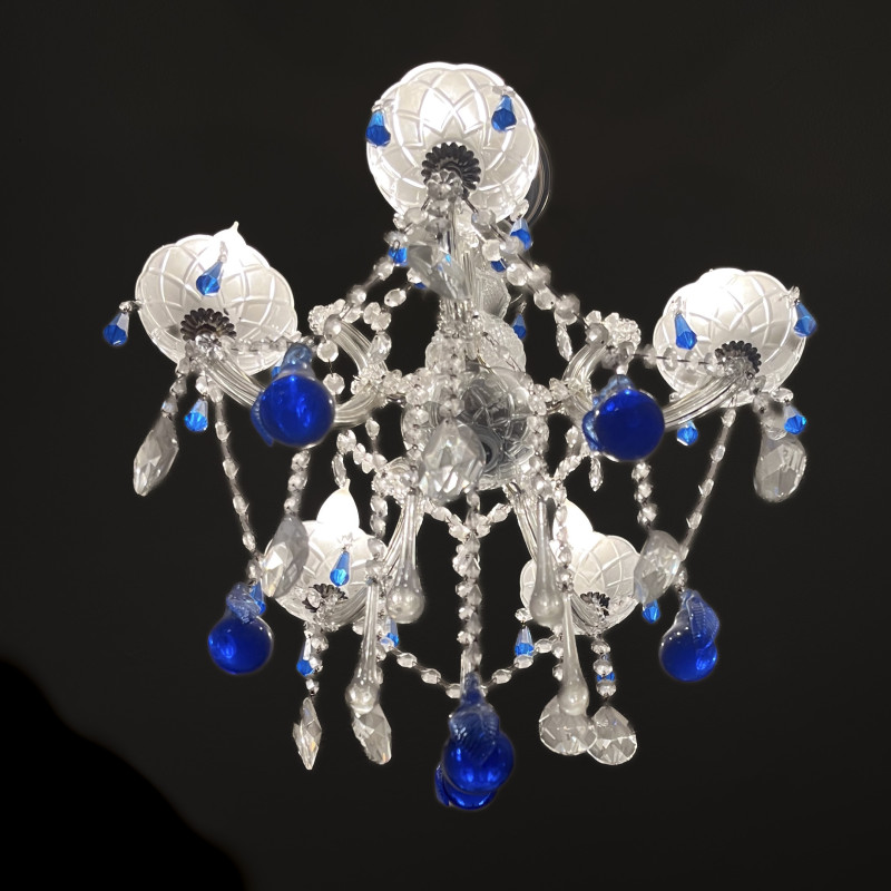 Venetian Chandelier with Blue Murano Glass Drops