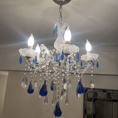 Venetian Chandelier with Blue Murano Glass Drops
