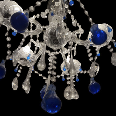 Venetian Chandelier with Blue Murano Glass Drops
