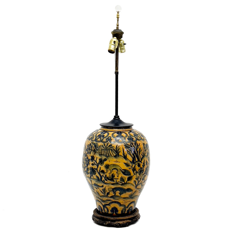 Persian Safavid Craquelure Vase, Mounted as a Lamp