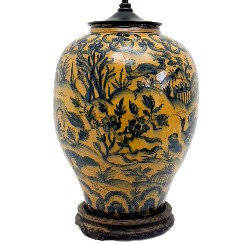 Persian Safavid Craquelure Vase, Mounted as a Lamp