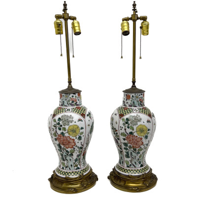 Image for Lot Pair of Chinese Famille Verte Jars Mounted As Lamps