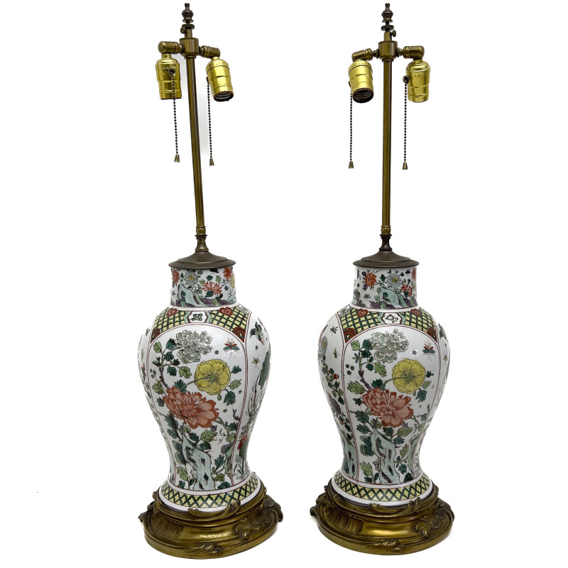 Pair of Chinese Famille Verte Jars Mounted As Lamps