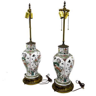 Pair of Chinese Famille Verte Jars Mounted As Lamps