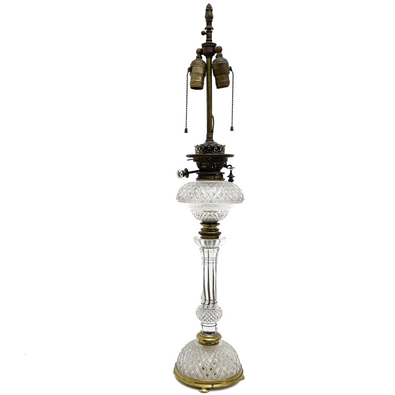 Hinks &amp; Son - Victorian Cut Crystal Oil Lamp (Converted)